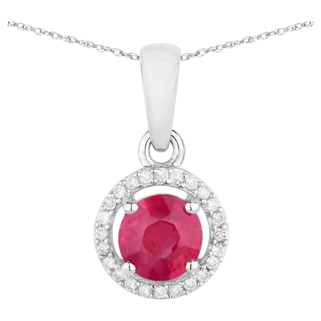 Ruby Pendant With Diamonds 0.6 Carats 14K White Gold