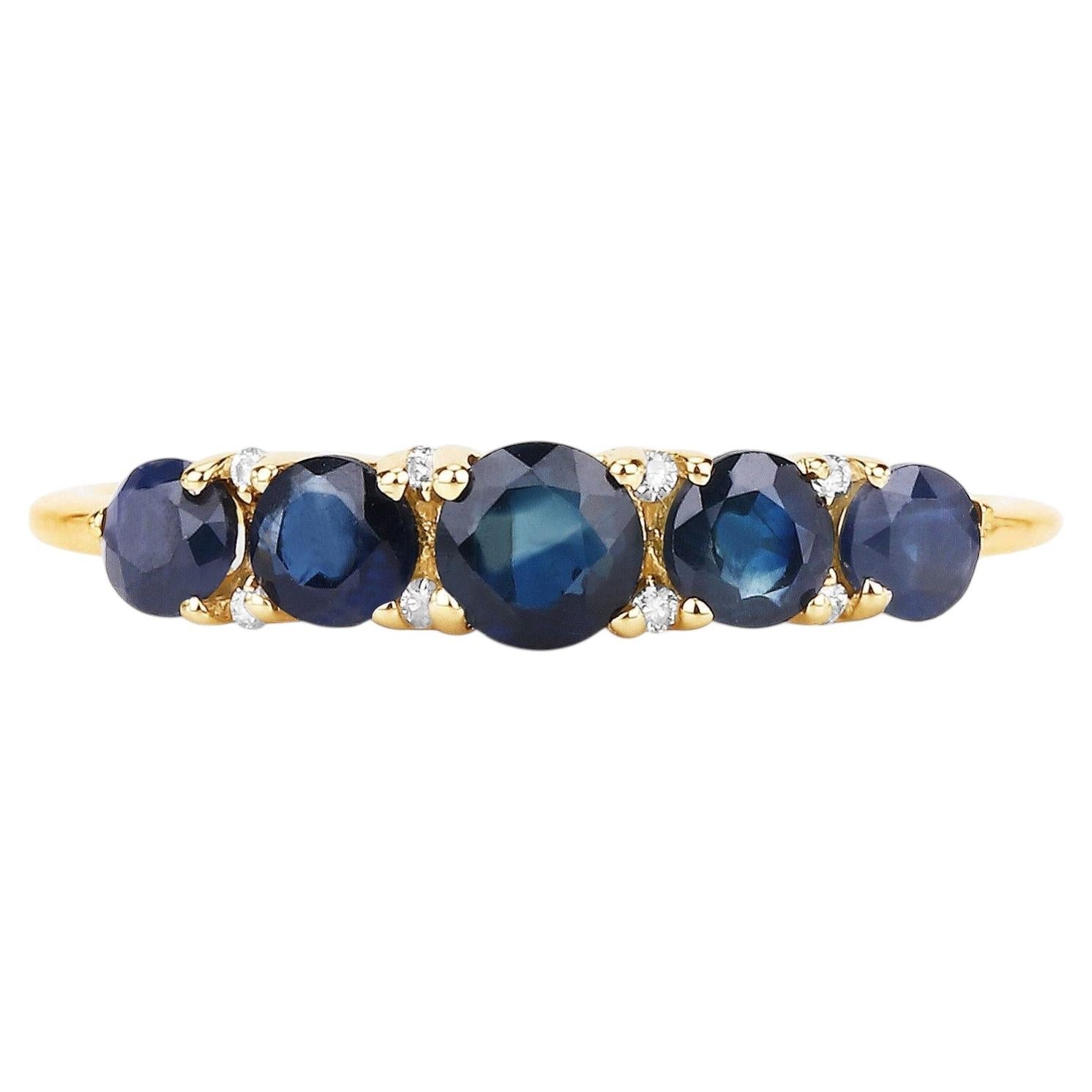 Blue Sapphire Ring With Diamonds 0.98 Carats 14K Yellow Gold