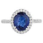 Blue Sapphire Ring With Diamonds 3.06 Carats 18K White Gold