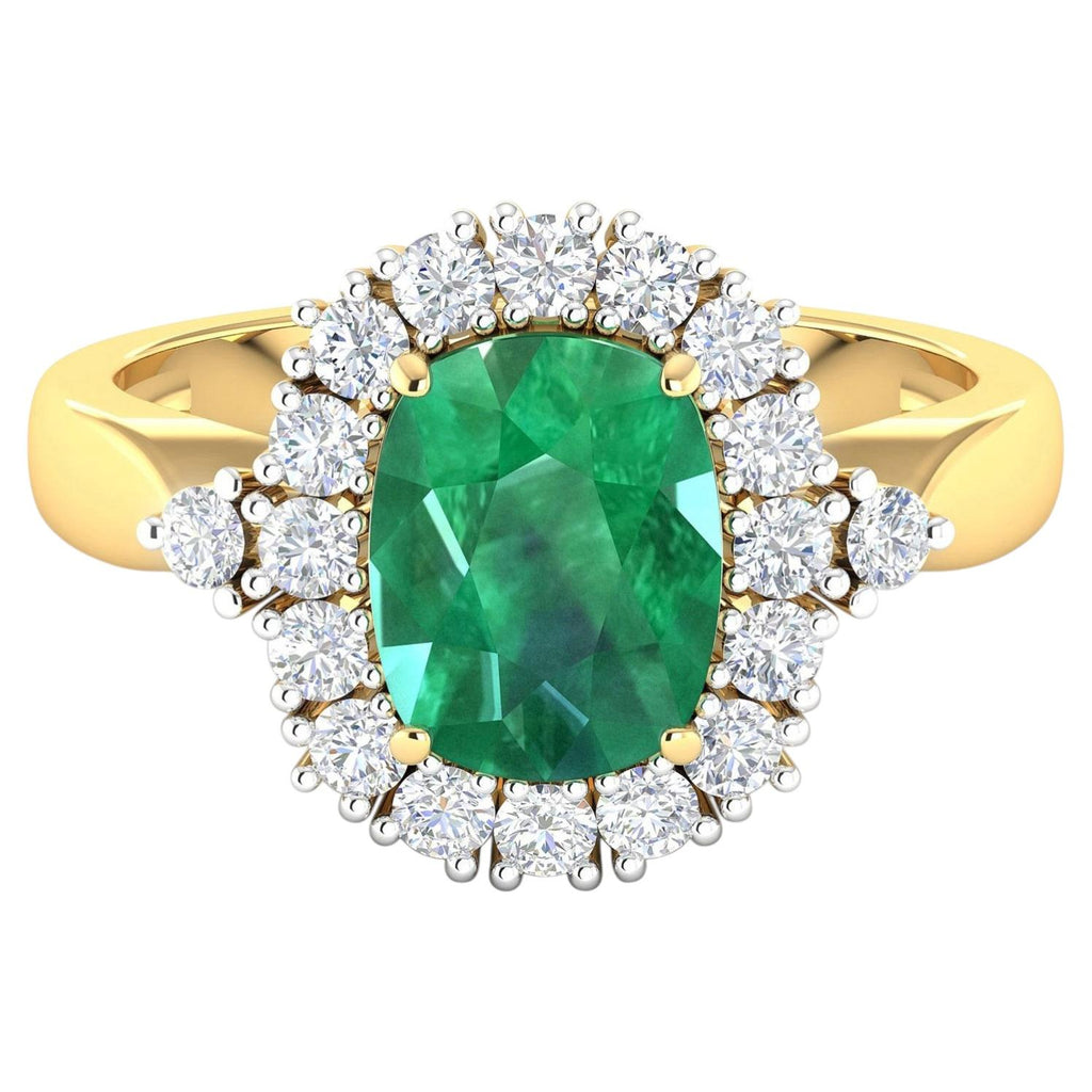 Zambian Emerald Ring With Diamonds 2.36 Carats 14K Yellow Gold