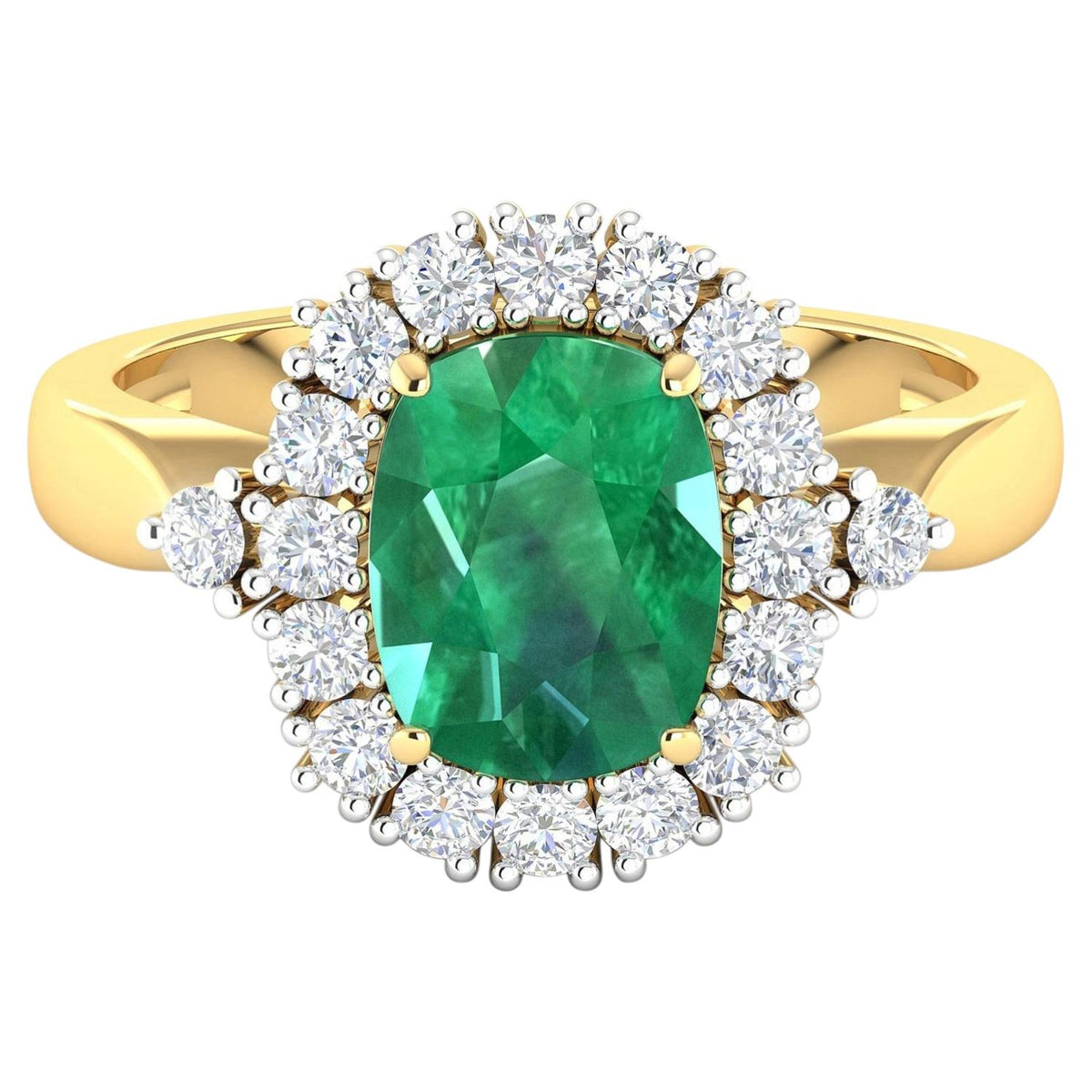 Zambian Emerald Ring With Diamonds 2.36 Carats 14K Yellow Gold