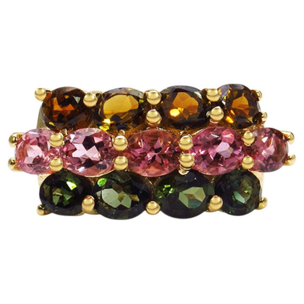 Multicolor Tourmaline Ring 4.52 Carats Gold Plated Silver