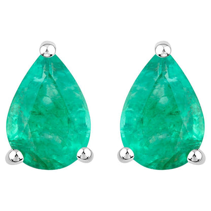 Zambian Emerald Stud Earrings 1.2 Carats 14K White Gold
