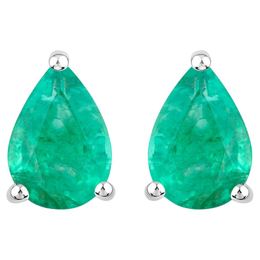 Zambian Emerald Stud Earrings 1.2 Carats 14K White Gold