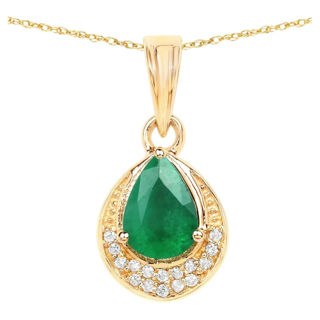 Zambian Emerald Pendant With Diamonds 0.86 Carats 14K Yellow Gold