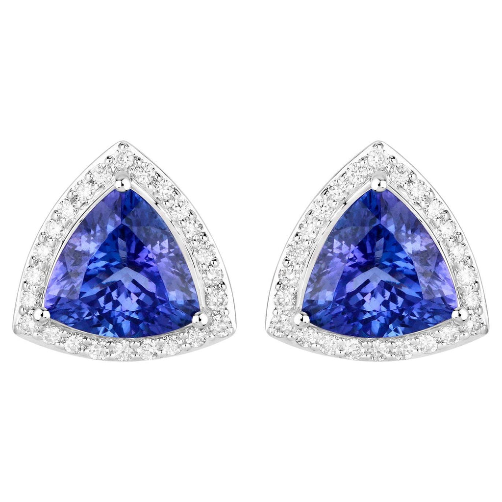 Tanzanite Stud Earrings With Diamonds 4.6 Carats 14K White Gold