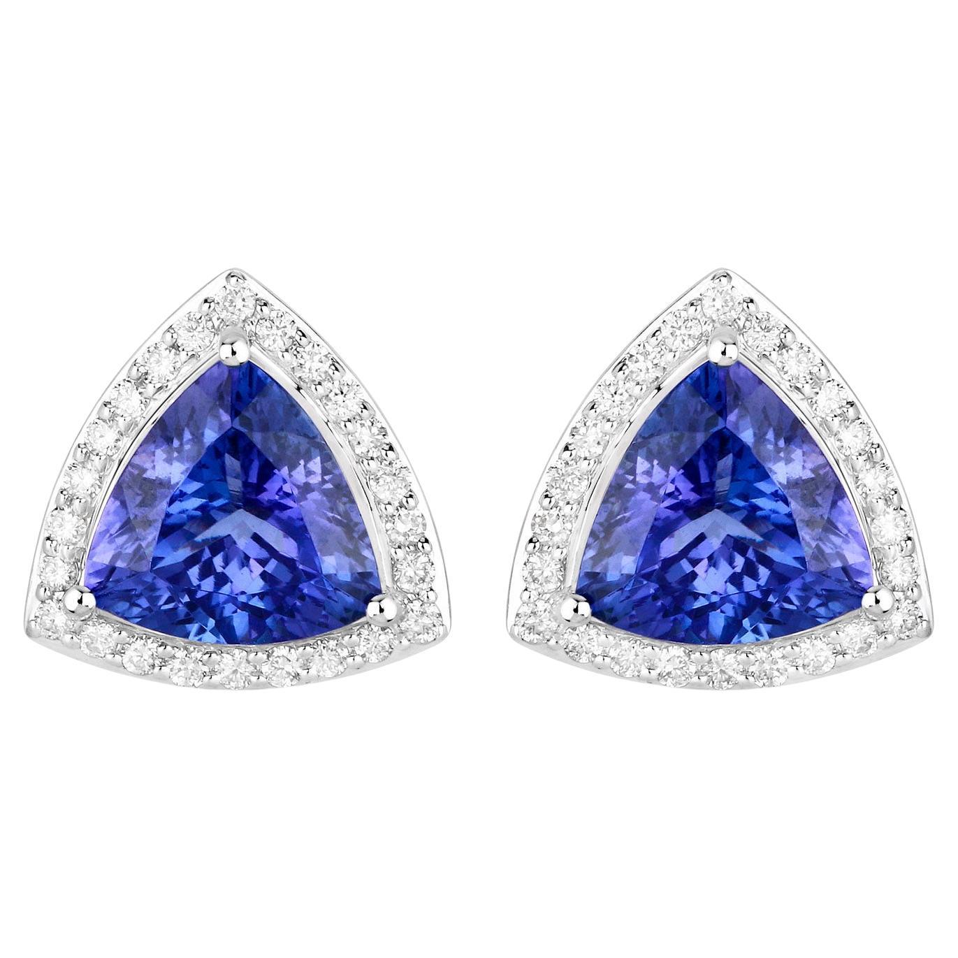 Tanzanite Stud Earrings With Diamonds 4.6 Carats 14K White Gold