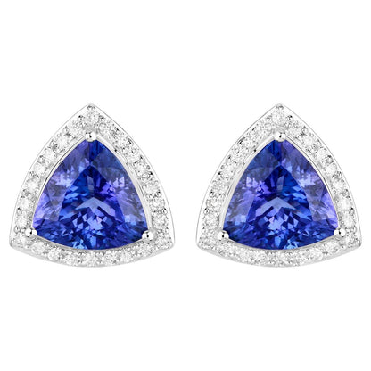 Tanzanite Stud Earrings With Diamonds 4.6 Carats 14K White Gold