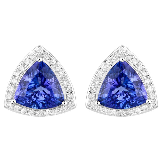 Tanzanite Stud Earrings With Diamonds 4.6 Carats 14K White Gold
