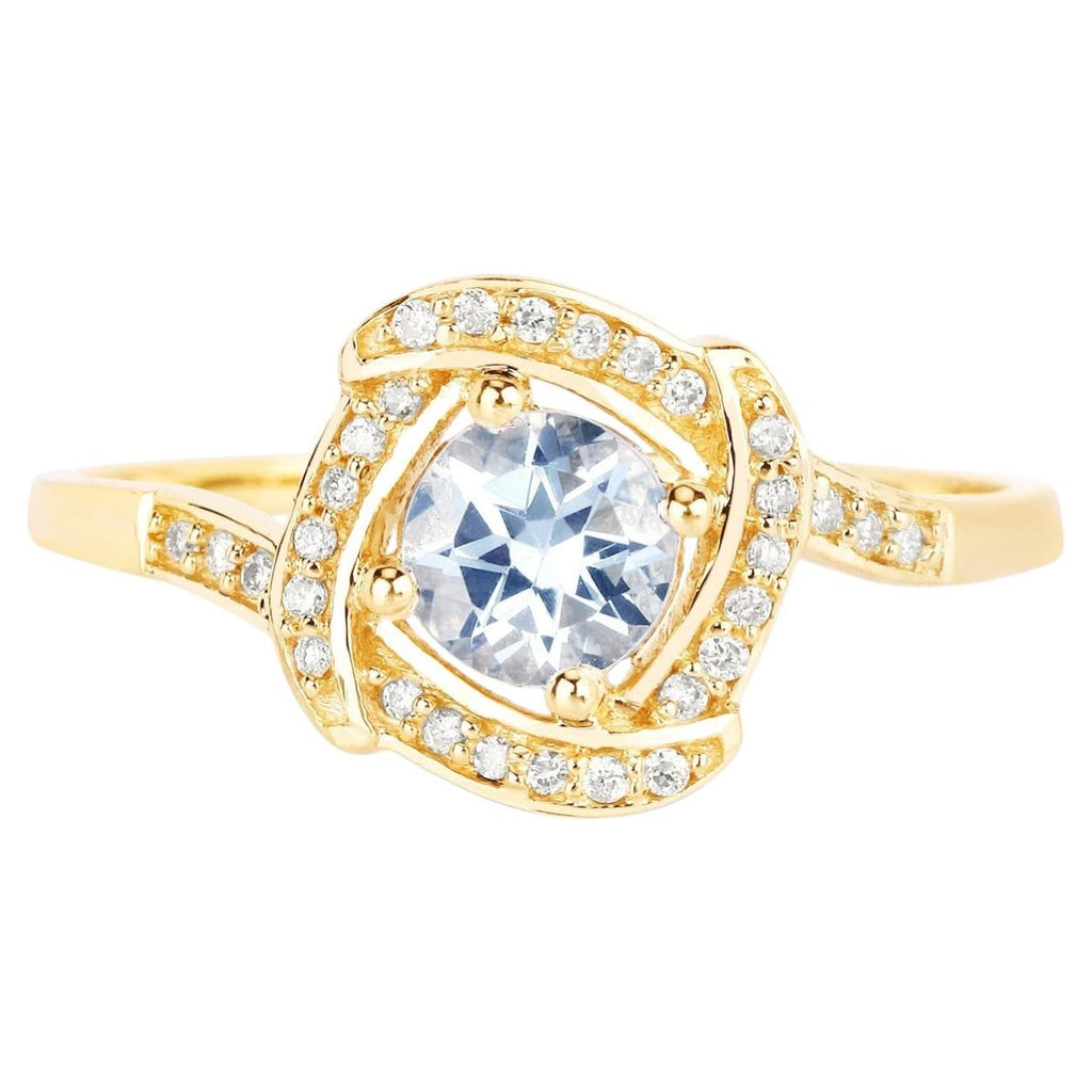 Aquamarine Ring With Diamonds 0.42 Carats 14K Yellow Gold