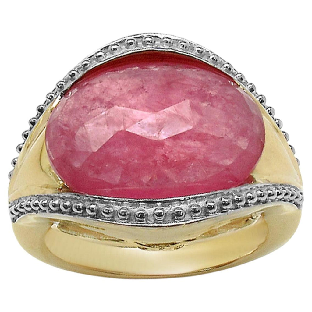 Pink Sapphire Ring 9.26 Carats Gold Plated Silver