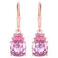 Pink Amethyst Dangle Earrings With Rhodolites 4.90 Carats Rose Gold Plated