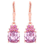 Pink Amethyst Dangle Earrings With Rhodolites 4.90 Carats Rose Gold Plated