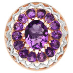 Amethyst Flower Cocktail Ring 4.29 Carats 14K Rose Gold Plated Silver