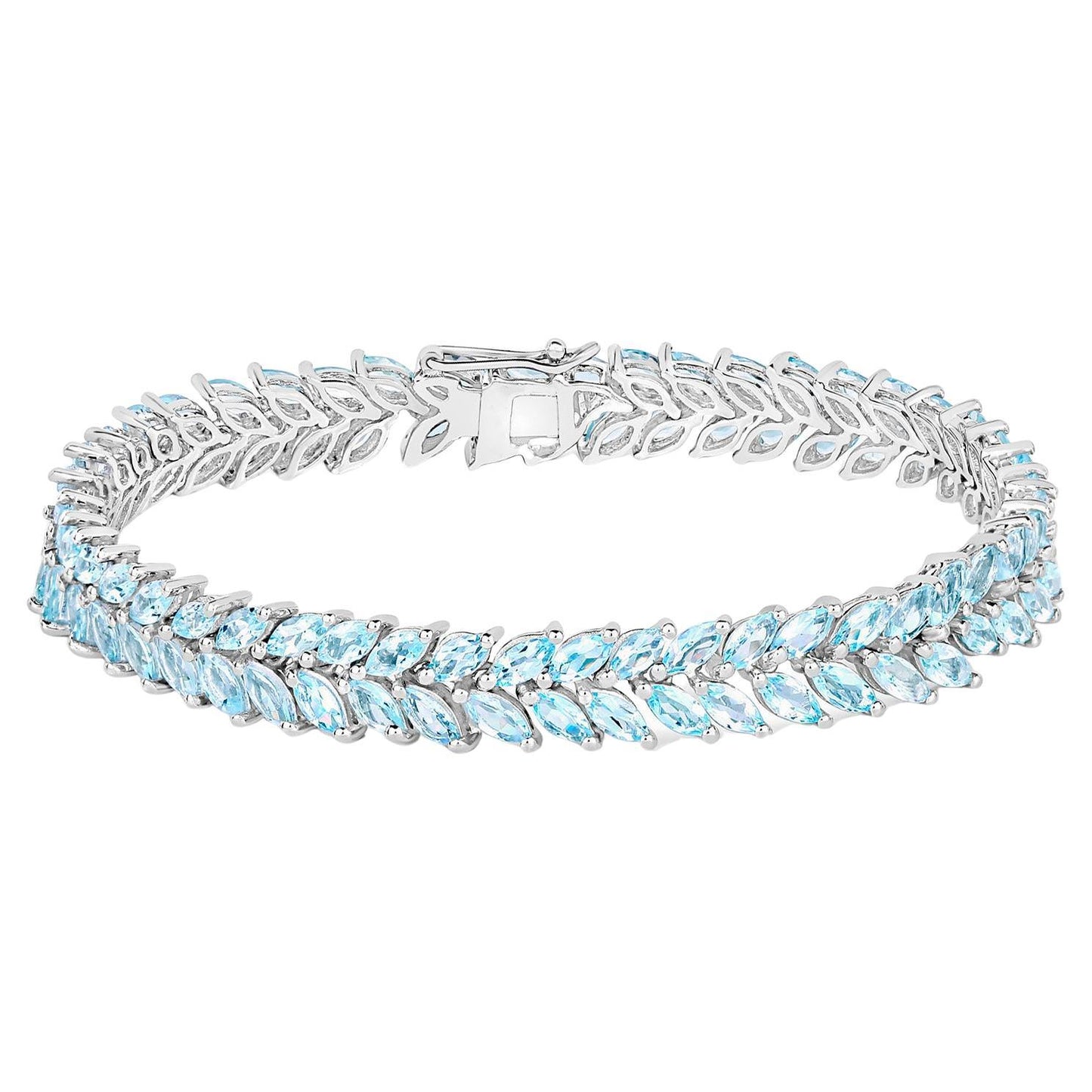 Blue Topaz Tennis Bracelet 15 Carats 18K White Gold Plated Silver