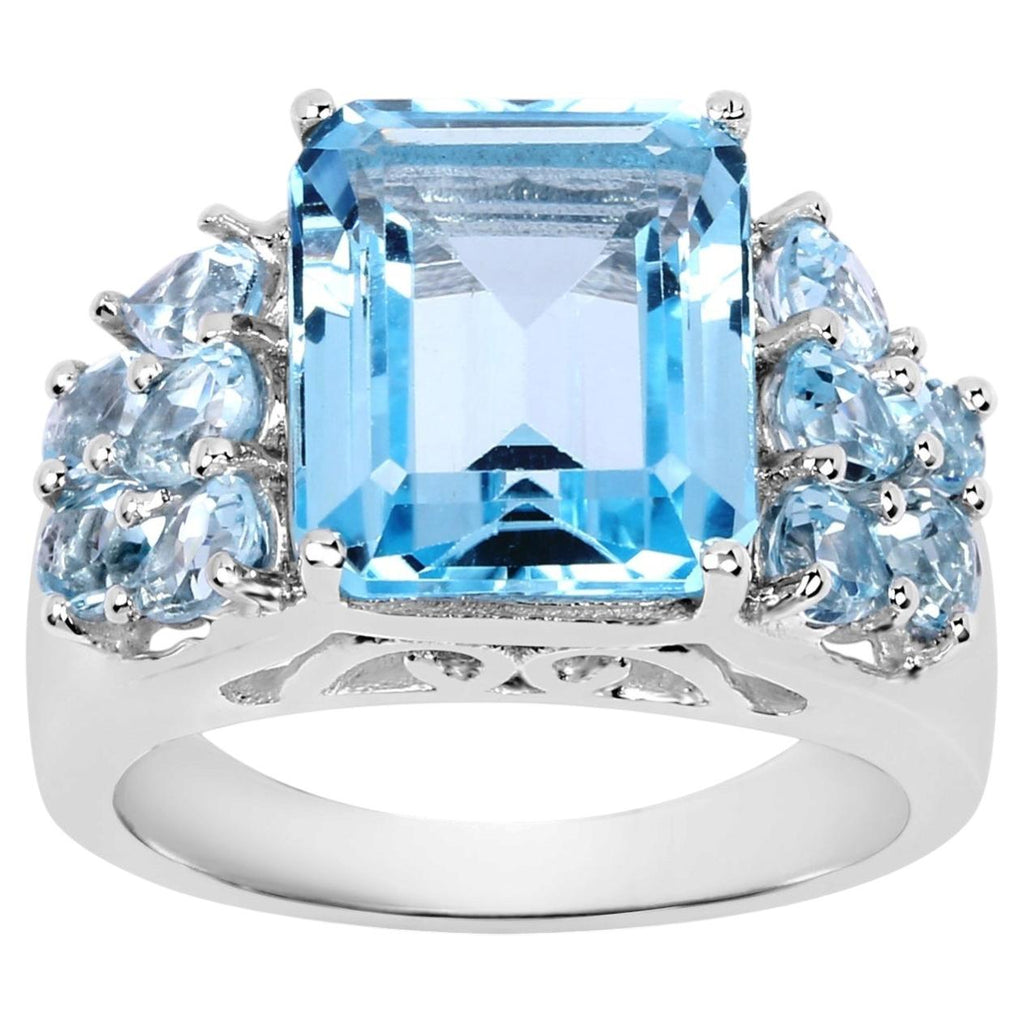 Blue Topaz Ring 6.46 Carats Sterling Silver