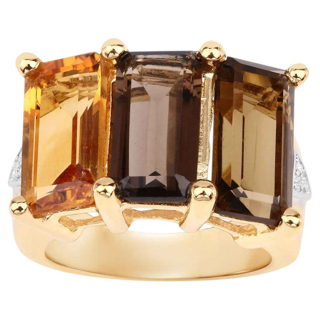 Natural Mixed Gemstones Ring 8.1 Carats Gold Plated Silver
