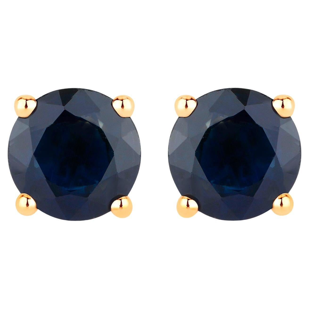 Natural Blue Sapphire Earrings 1.68 Carats 14K Yellow Gold