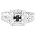 Black Diamond Ring With White Diamonds 0.16 Carats Sterling Silver