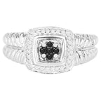 Black Diamond Ring With White Diamonds 0.16 Carats Sterling Silver