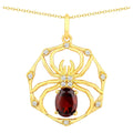 Garnet Spider Pendant With White Topaz 1.4 Carats Gold Plated Silver