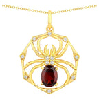 Garnet Spider Pendant With White Topaz 1.4 Carats Gold Plated Silver