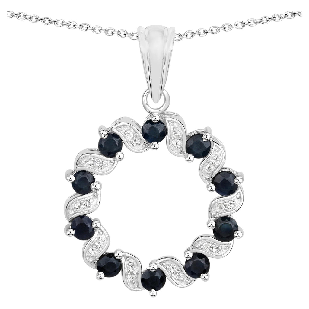 Blue Sapphire Pendant With White Topaz 1.26 Carats Sterling Silver