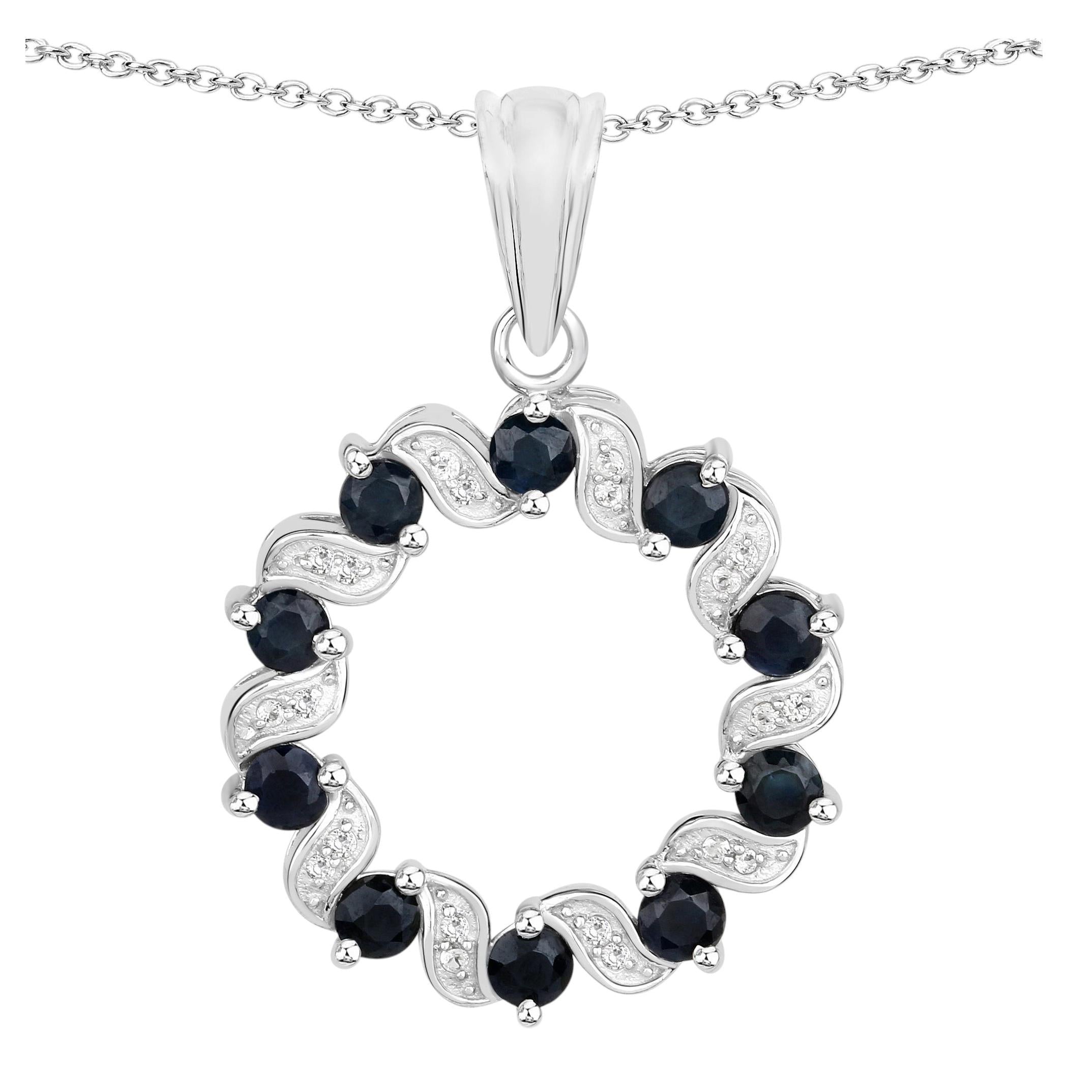 Blue Sapphire Pendant With White Topaz 1.26 Carats Sterling Silver