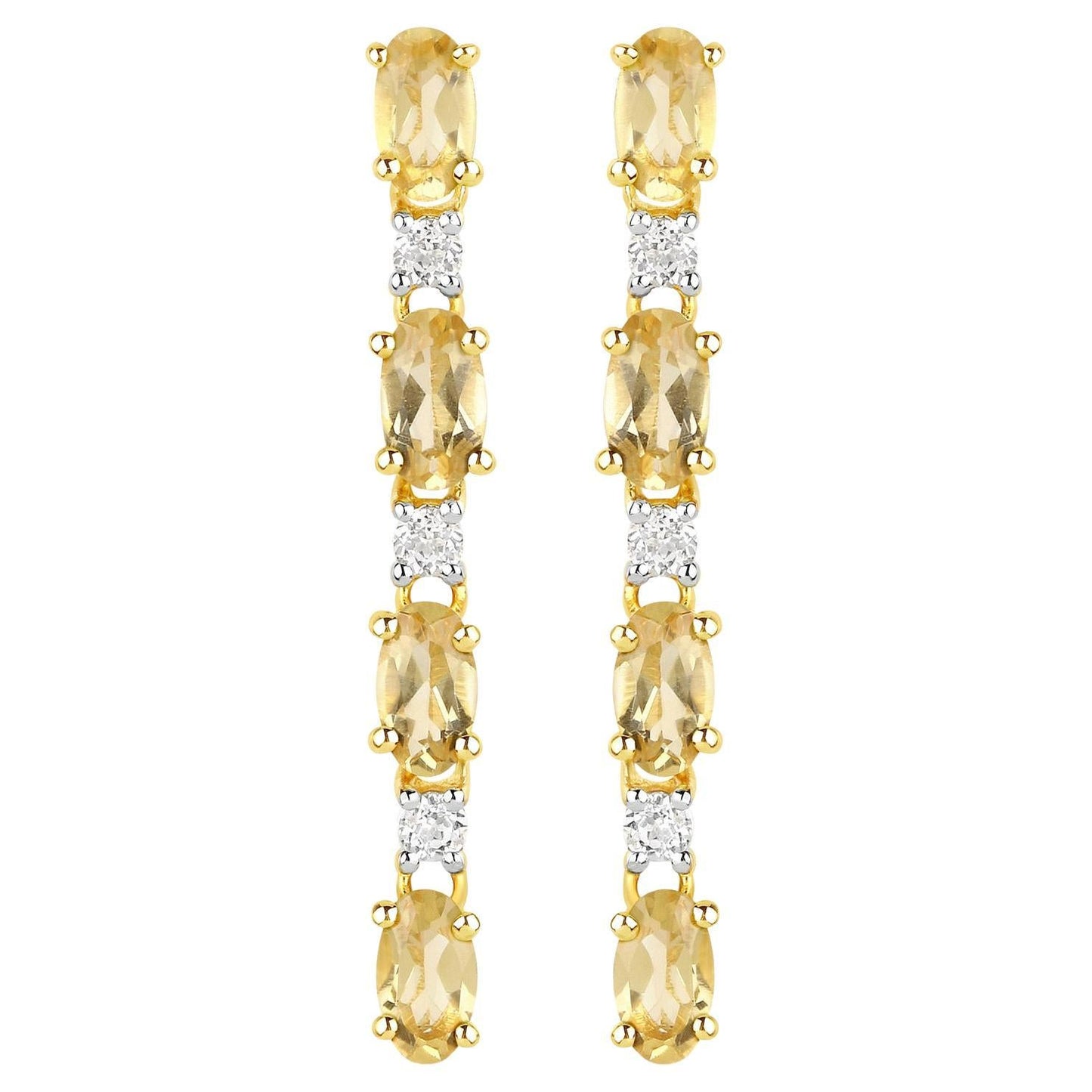 Natural Citrine and White Topaz Dangle Earrings 1.84 Carats Total