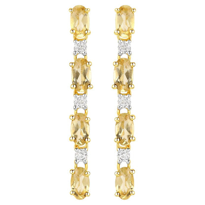 Natural Citrine and White Topaz Dangle Earrings 1.84 Carats Total