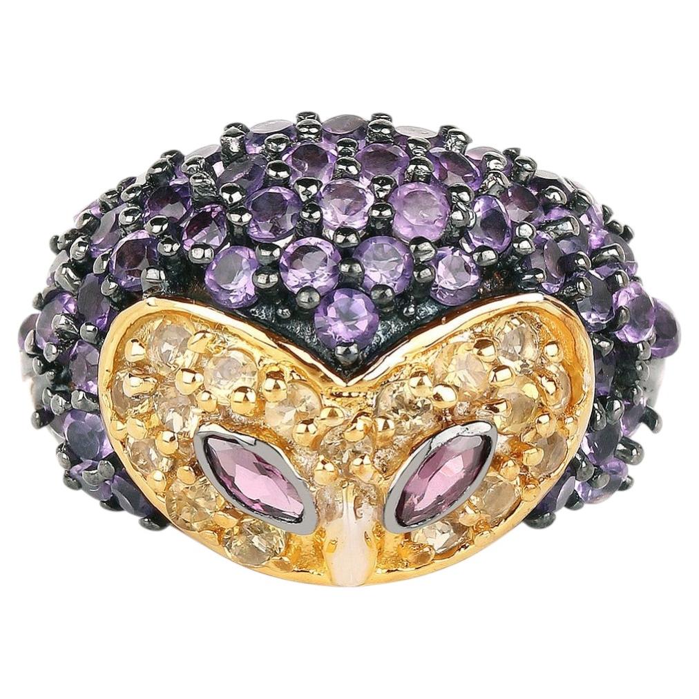 Rhodolite Garnet Ring With Amethyst 1.94 Carats Sterling Silver