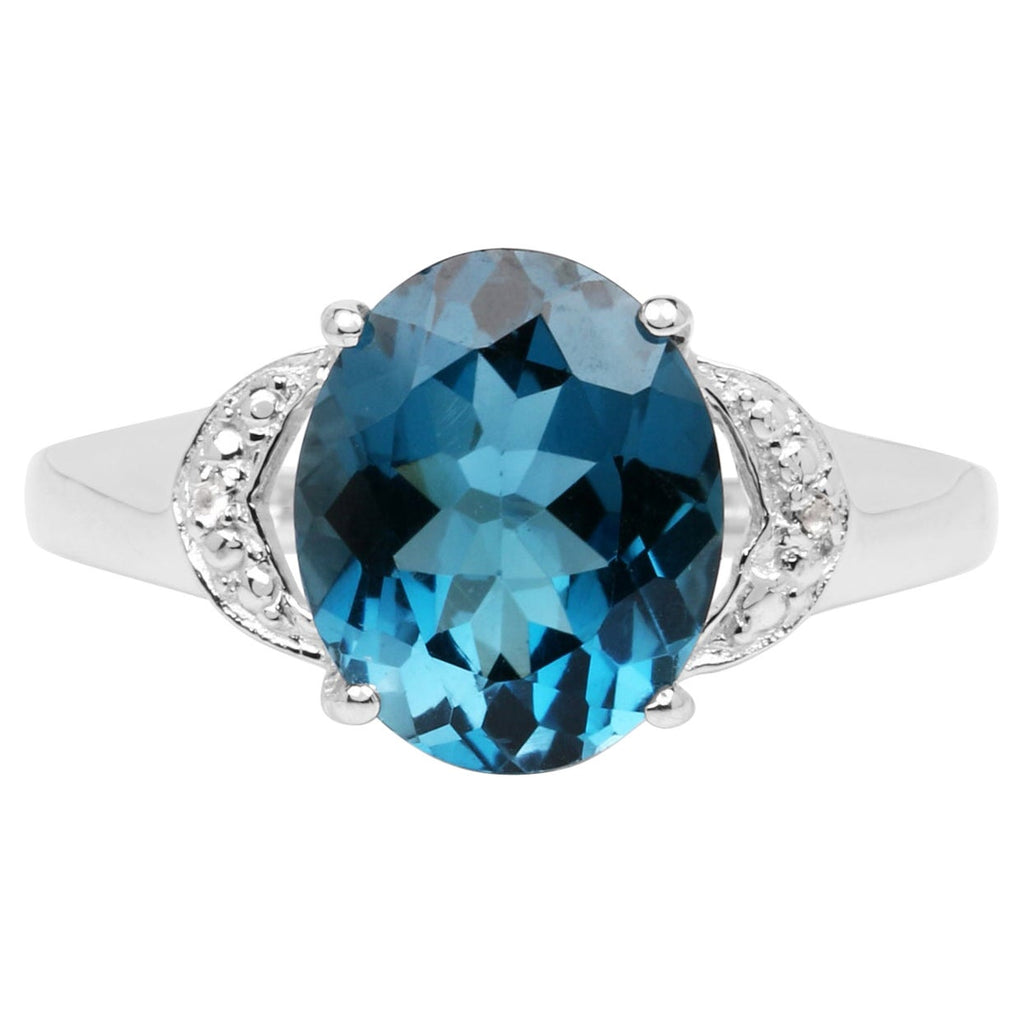 London Blue Topaz Ring With White Topaz 4.25 Carats Sterling Silver