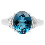 London Blue Topaz Ring With White Topaz 4.25 Carats Sterling Silver