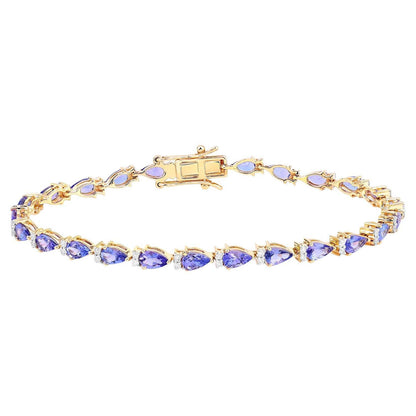 Natural Tanzanite Bracelet With Diamonds 5.62 Carats 14K Yellow Gold