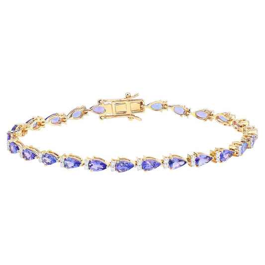 Natural Tanzanite Bracelet With Diamonds 5.62 Carats 14K Yellow Gold