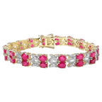 Ruby Bracelet With Diamonds 13.9 Carats Gold Plated Silver