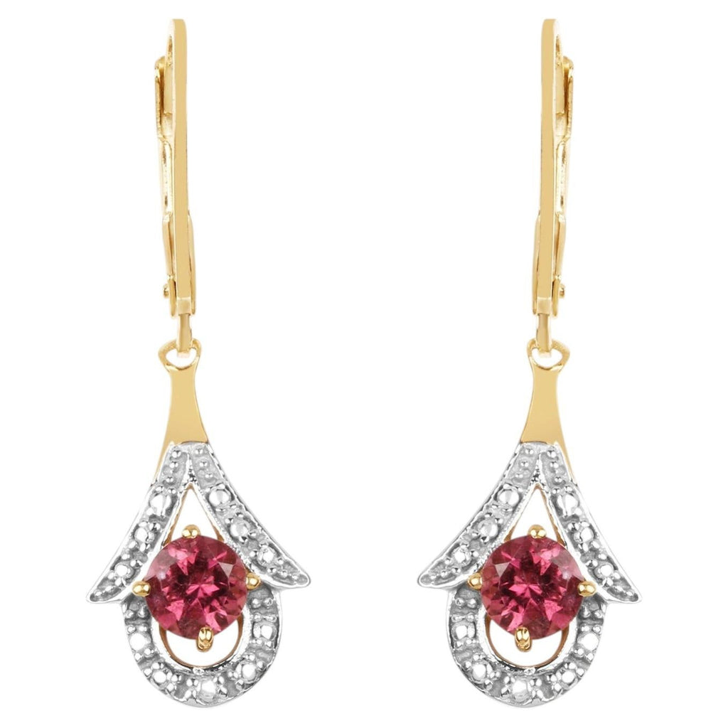 Pink Tourmaline Earrings 1.18 Carats Gold Plated Silver