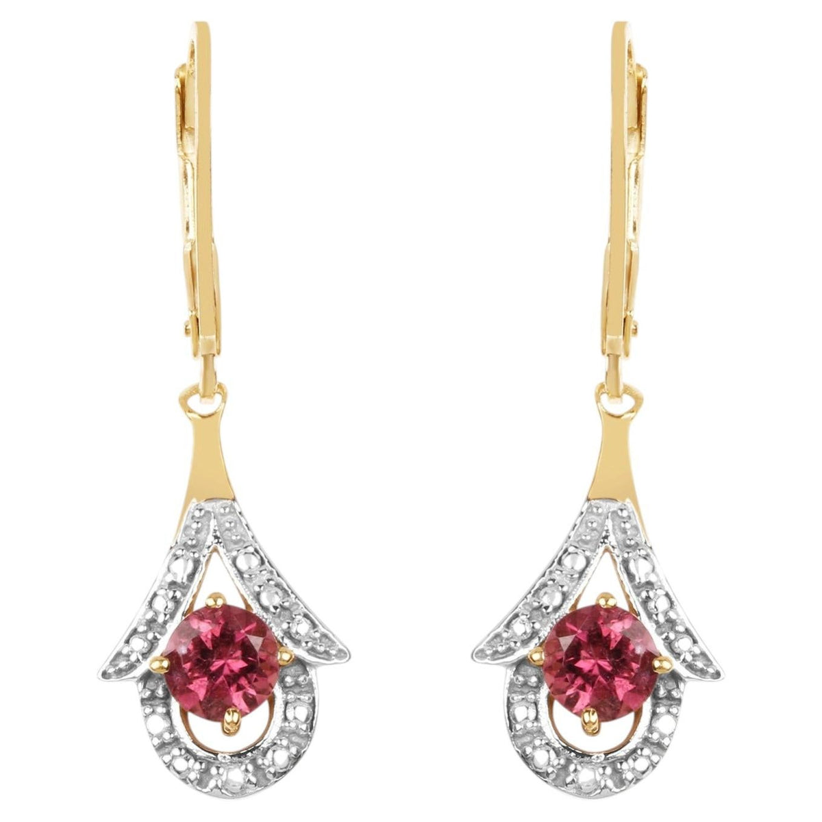 Pink Tourmaline Earrings 1.18 Carats Gold Plated Silver