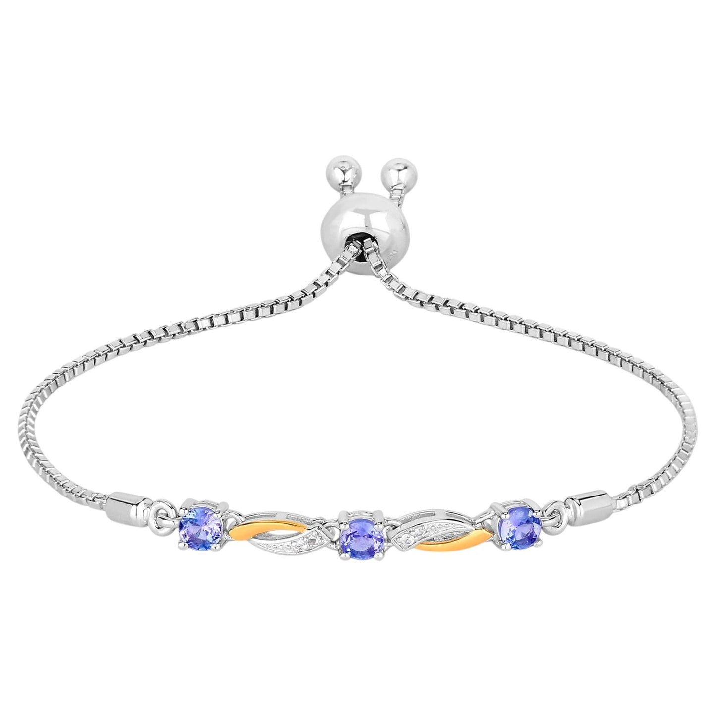 Tanzanite Bracelet With White Sapphire 0.74 Carats Gold Plated Sterling Silver