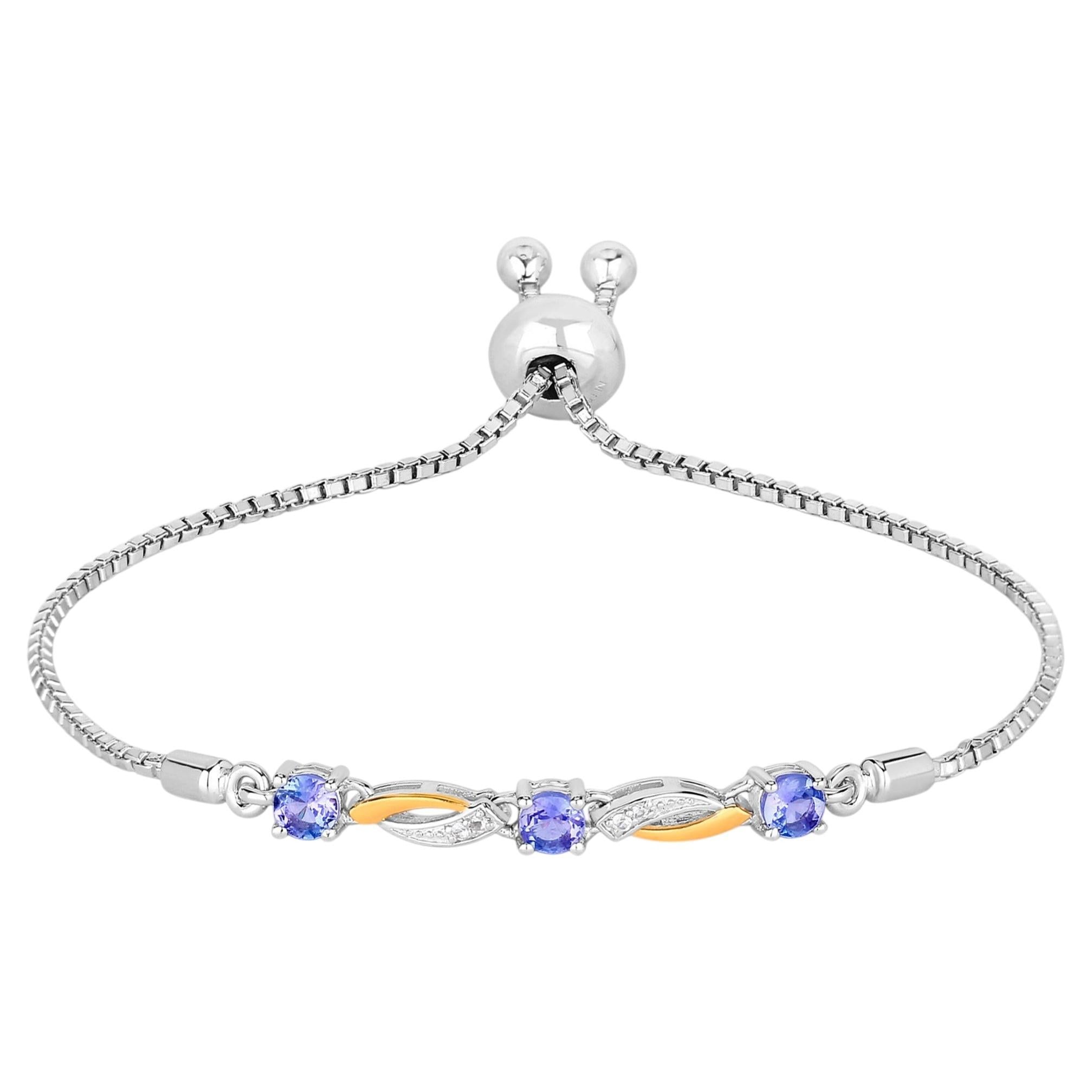 Tanzanite Bracelet With White Sapphire 0.74 Carats Gold Plated Sterling Silver