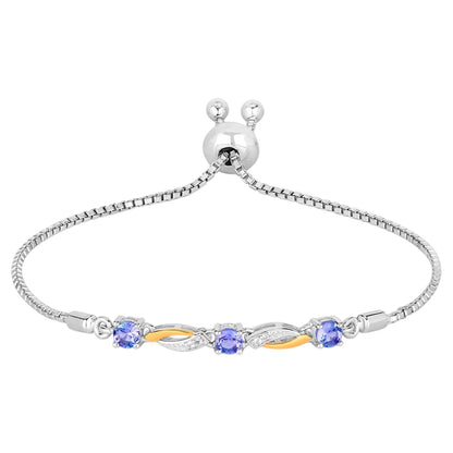 Tanzanite Bracelet With White Sapphire 0.74 Carats Gold Plated Sterling Silver