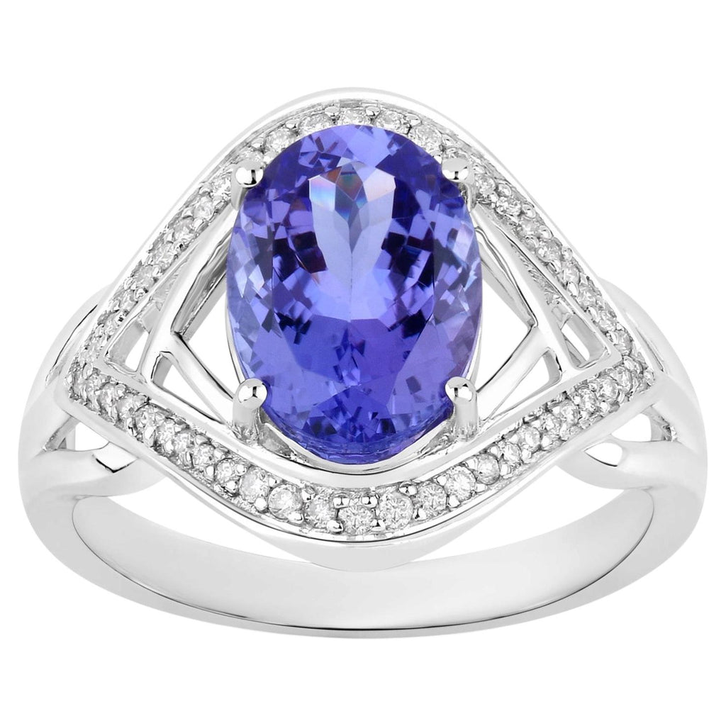 Tanzanite Ring With Diamonds 2.86 Carats 14K White Gold