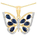 Blue Sapphire Butterfly Pendant With White Zircon 1.63 Carats Gold Plated Silver