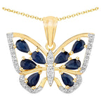 Blue Sapphire Butterfly Pendant With White Zircon 1.63 Carats Gold Plated Silver