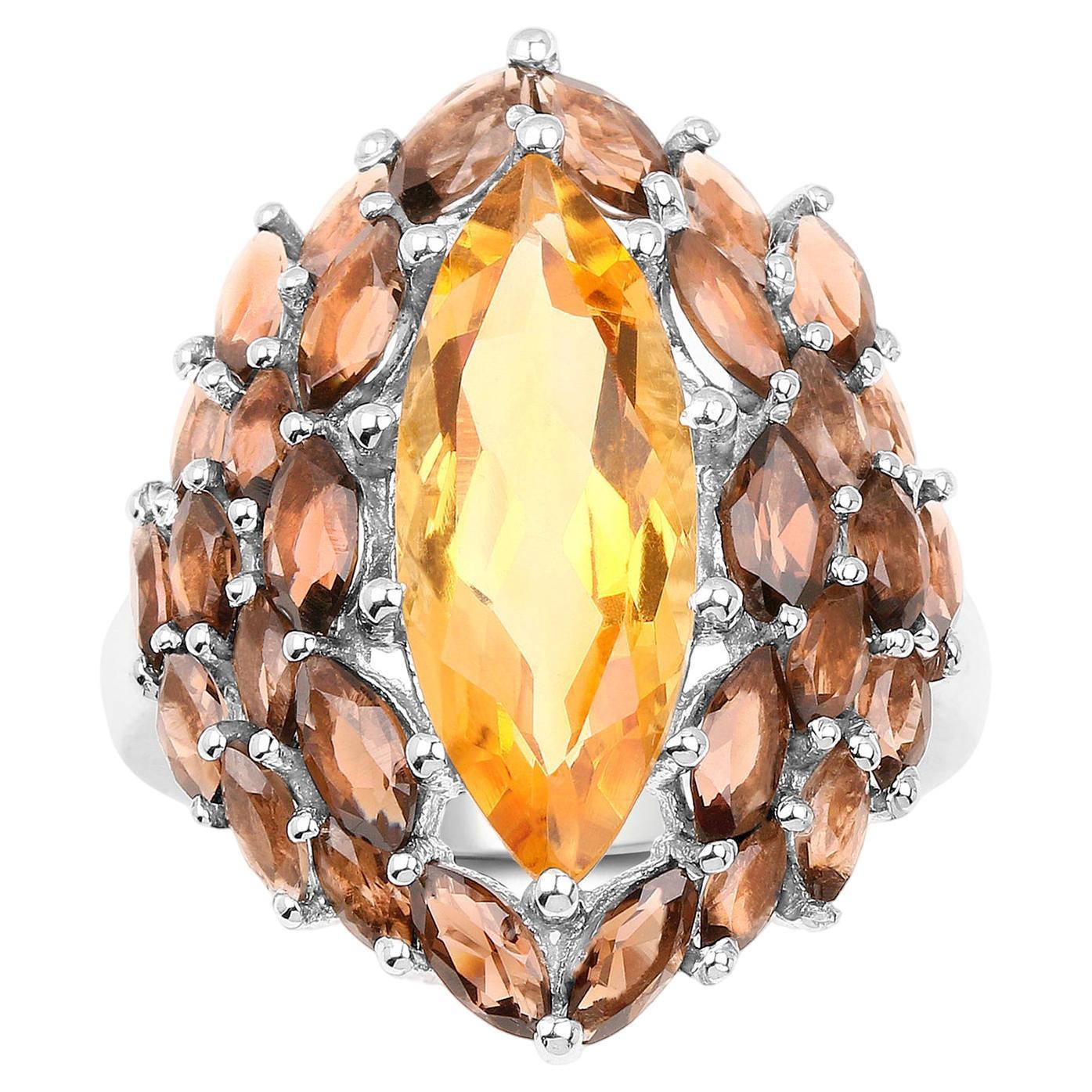 Marquise Cut Cocktail Ring Citrine and Smoky Quartz 6.20 Carats