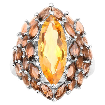 Marquise Cut Cocktail Ring Citrine and Smoky Quartz 6.20 Carats