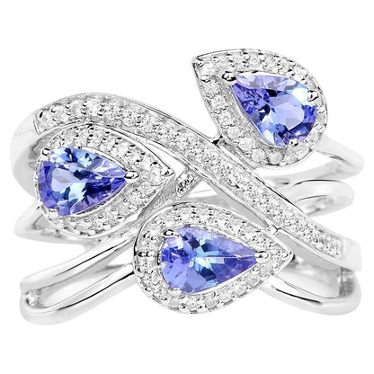 Tanzanite Cocktail Ring White Zircon 1.51 Carats Sterling Silver