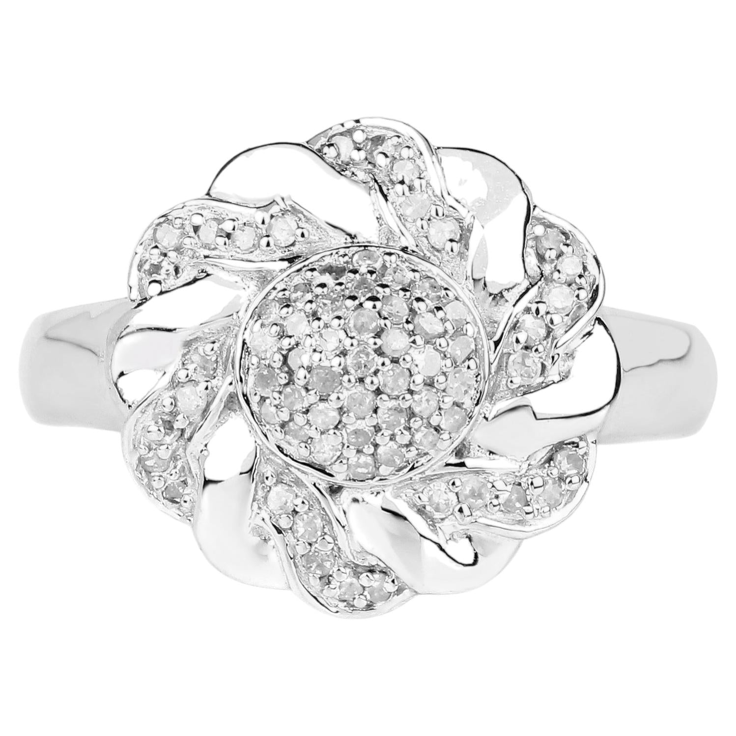 Diamond Flower Ring 0.26 Carats Sterling Silver