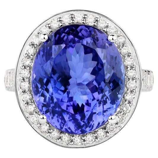 Tanzanite Ring With Diamonds 18.4 Carats 18K White Gold