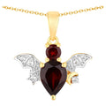 Garnet Bat Pendant With White Topaz 1.55 Carats Gold Plated Silver